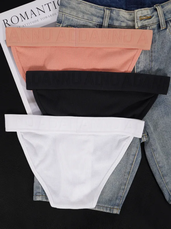 Cueca convexa de algodão com nervuras, confortável para a pele, sensação nua, letra em relevo, cintura larga, roupa íntima de ajuste fino