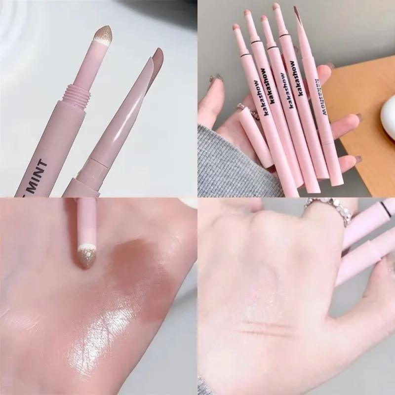 Caneta aegyosal fosca com glitter de extremidade dupla, destaque e sombra, maquiagem para os olhos, delineador em gel para bicho da seda