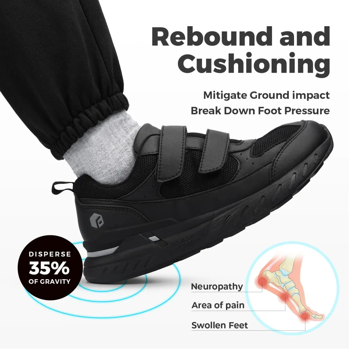 FitVille Sapatos para diabéticos para homens, largura extra larga, fechamento ajustável, tênis para caminhada, para alívio da dor nos pés, inchados — image 4