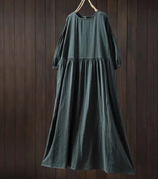 Johnature vestidos femininos de algodão vintage, gola redonda, meia manga, macio, cor sólida, roupões, verão 2025, novo, casual, linha a, vestido feminino — image 9