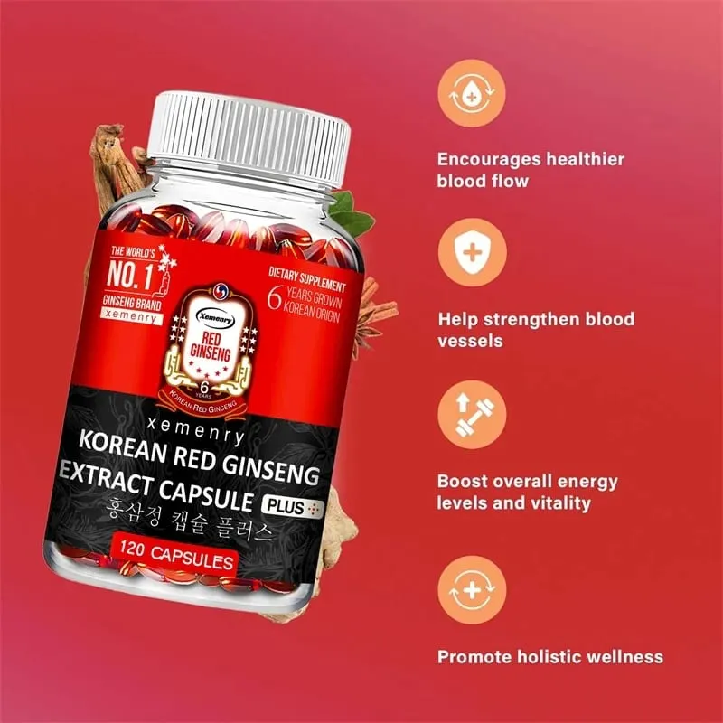 Suplemento coreano de ginseng vermelho - alta potência para desempenho de foco energético, vitalidade e suporte imunológico - para homens e mulheres