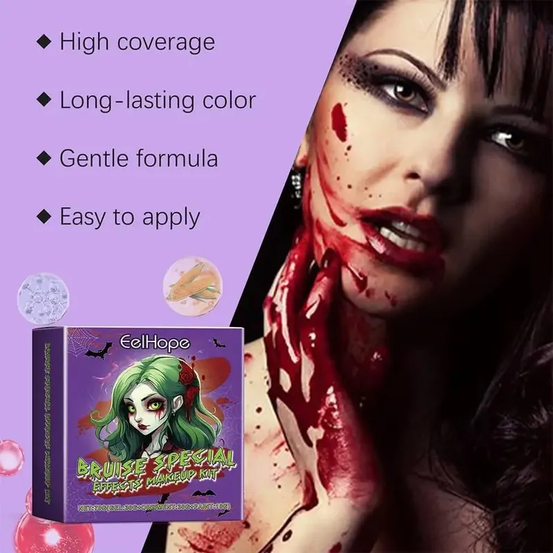 Halloween Special Effects Bruise Scar Makeup Kit Fake Wound Blood Cosmetic Tools Vampire Zombie Cosplay Stage Party Make Up Set