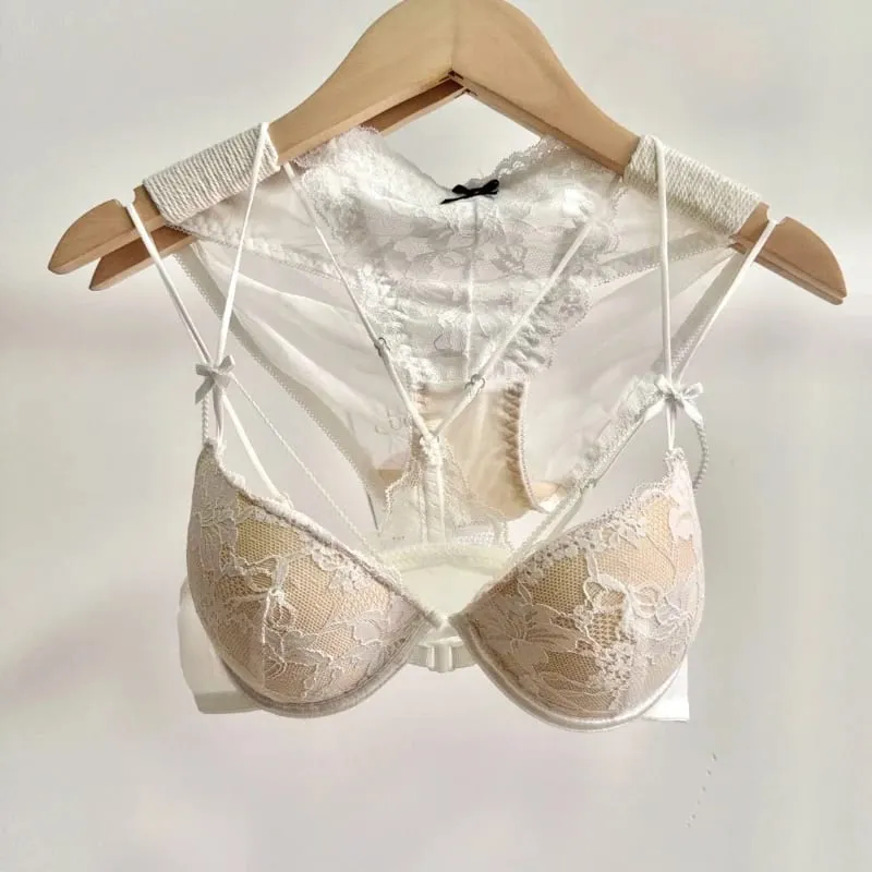 Mínimo romântico coquette laço frontal fecho conjunto de sutiã sem fio alças ultra finas beleza volta pequeno busto criar curvilíneo lookr moyisu