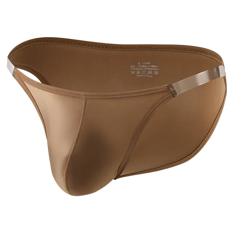 Cuecas de seda gelo sedosa masculina suave cintura baixa estiramento 3D bolsa suporte respirável roupa interior diária