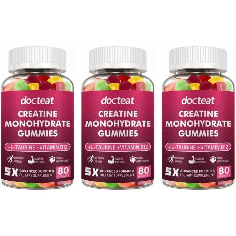 Docteat gomas monohidratadas de creatina para construção muscular, aumento de energia, recuperação muscular, resistência à saúde óssea, suporte de 80 contagens