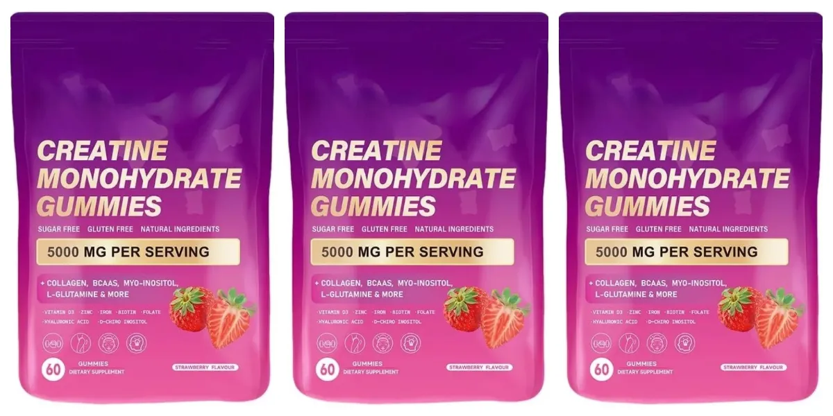 60 Count Creatine Monohydrate Gummie with Collagen Biotin Vitamin D3 & Hyaluronic Acid Daily Pre & Post Workout Recovery Support