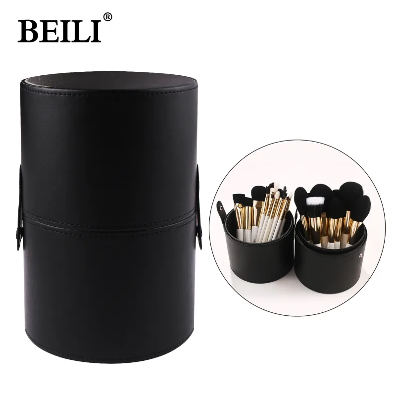 Makeup Brush Cylinder Brushes Storage Holder Organizer Travel Case for Cosmetic Tools PU Leather Big 1pcs