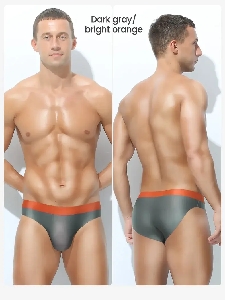 Roupa interior sem costura de seda gelo masculina 3d punch mold cuecas triangulares verão calças de fundo fino calções esportivos masculinos