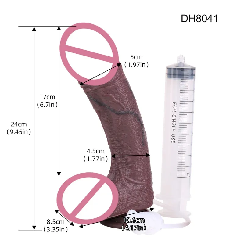 Silicone realista camadas duplas ejaculando pênis esguichando vibrador longo com otário brinquedos sexuais anal para homens mulheres masturbador