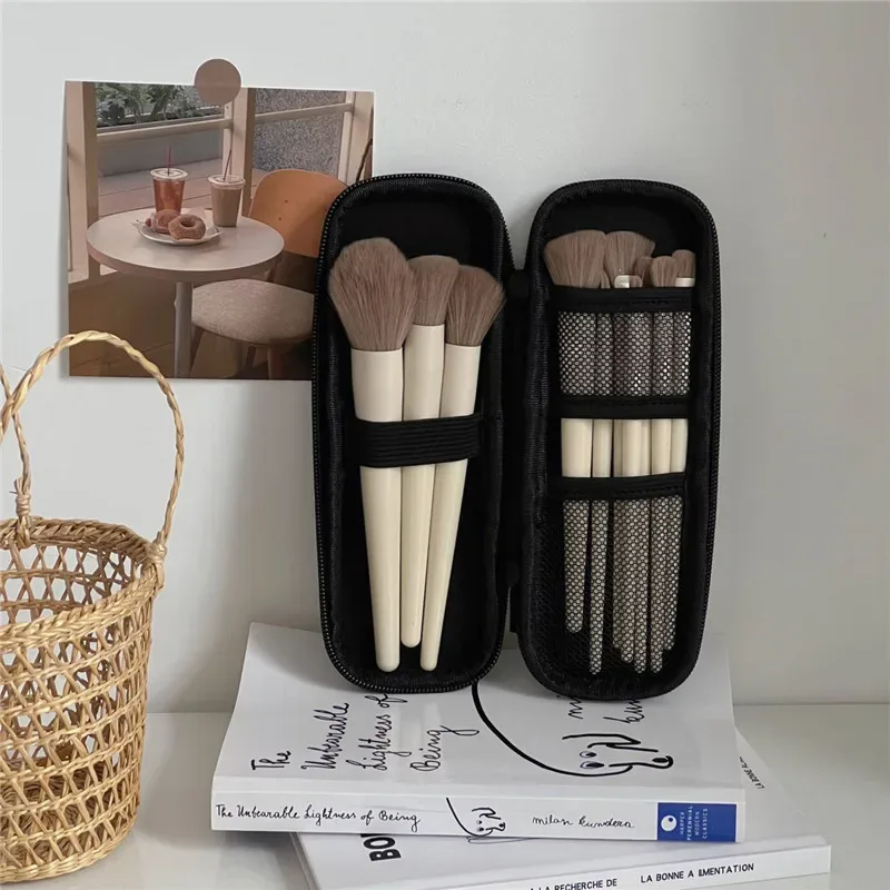 1pc preto saco de cosméticos à prova dwaterproof água duplo zíper pincéis de maquiagem caso sacos de armazenamento feminino portátil titular escova de viagem caso de maquiagem