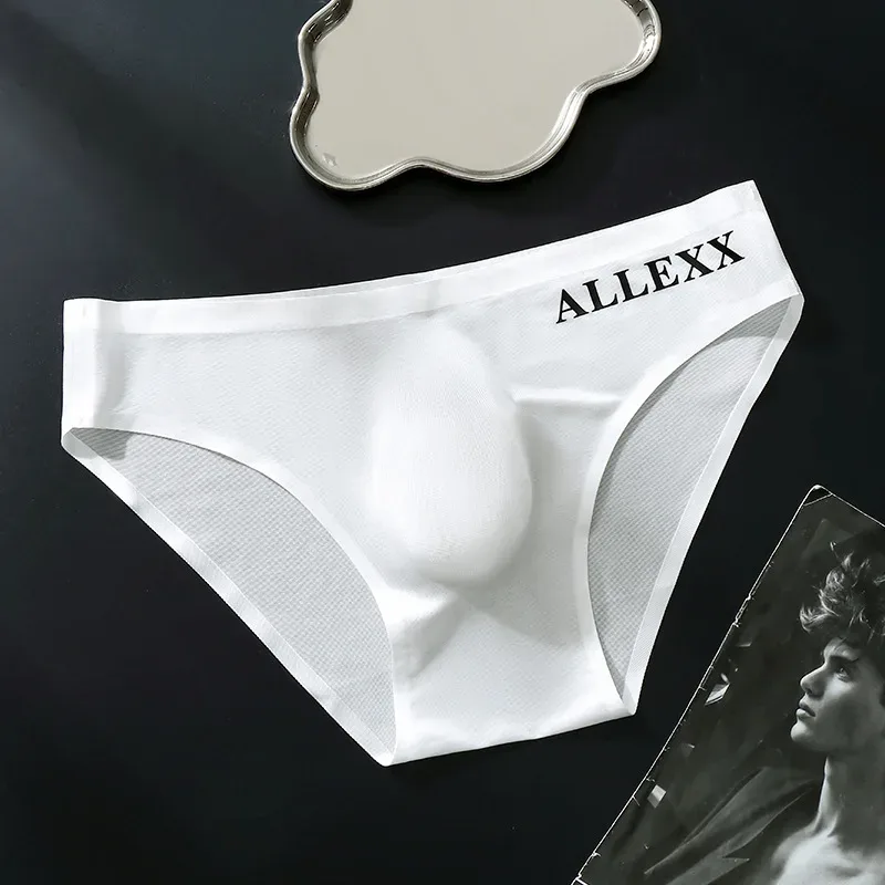 Cuecas de seda gelo sem costura masculina sissy convexo bolsa calcinha ultra-fino ver através lingerie underpant elástico baixo crescimento roupa interior