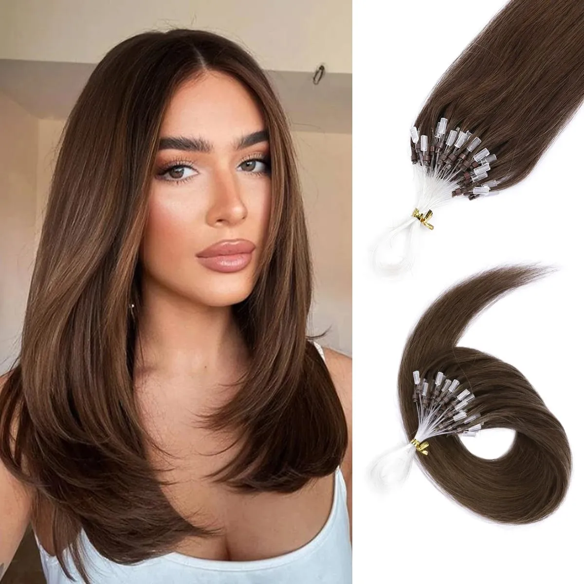 Extensões de cabelo humano micro loop, fácil instalação em casa, micro contas, loiro, marrom, preto, reto, 30 g/pacote