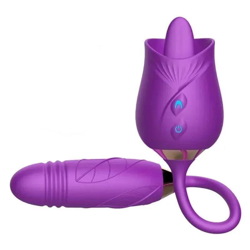 伸縮式吸盤震動器女玫瑰吸盤陰蒂刺激器假陽具舔陰道肛門按摩器性玩具情侶