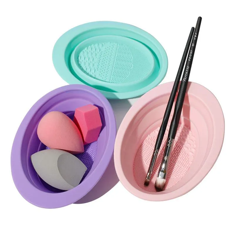 Lavar tapete limpo ferramentas de beleza caixa de purificador de silicone macio escova de maquiagem limpador de pó dobrável tigela de limpeza escovas de sombra