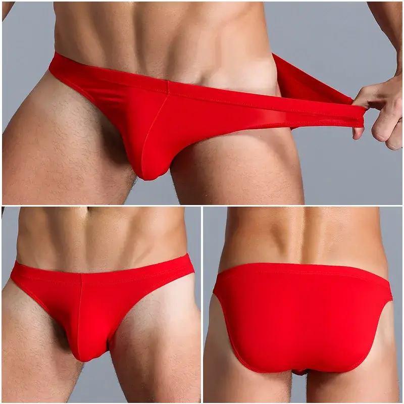 Men's Ice Silk Underwear Briefs Breathable Low-Waist U-Convex Undershorts Shorts Solid Color Briefs Men Underpants