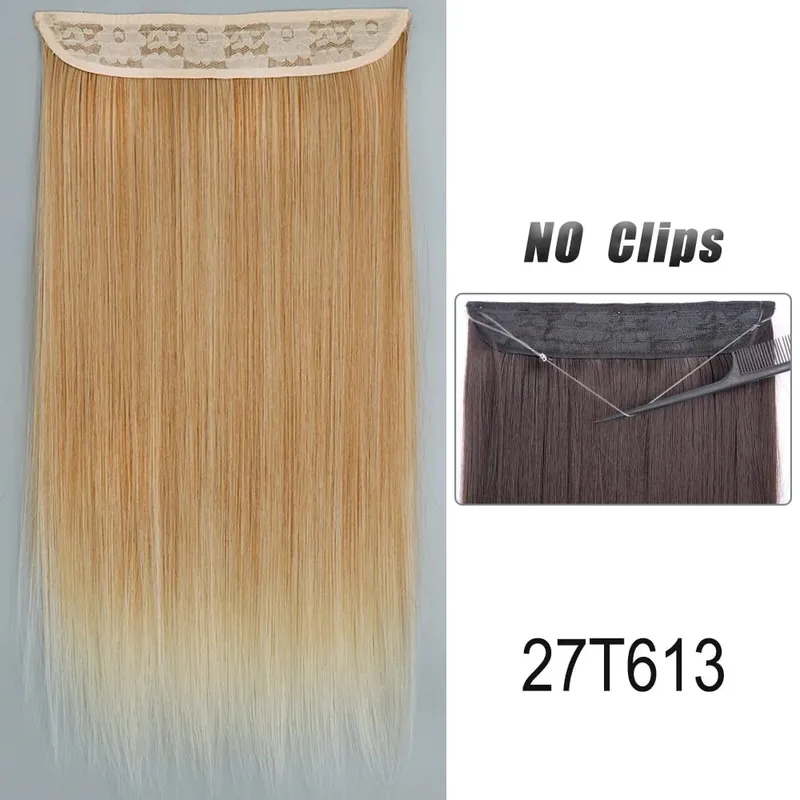 Sem clipes extensões de cabelo fio invisível longo em linha reta sintético falso pedaço de cabelo 80cm preto marrom loiro penteado