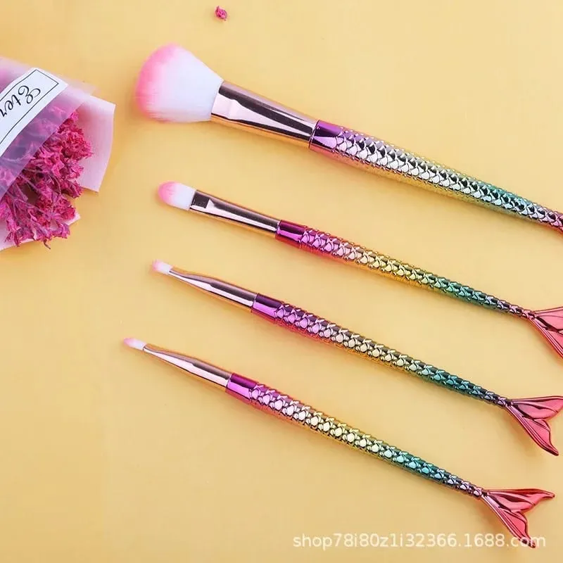 Conjunto de pincéis de maquiagem profissional sereia, 4 unidades, sombra, delineador, alta qualidade, ferramentas de pincel de maquiagem, sobrancelha, kit de ferramentas de beleza