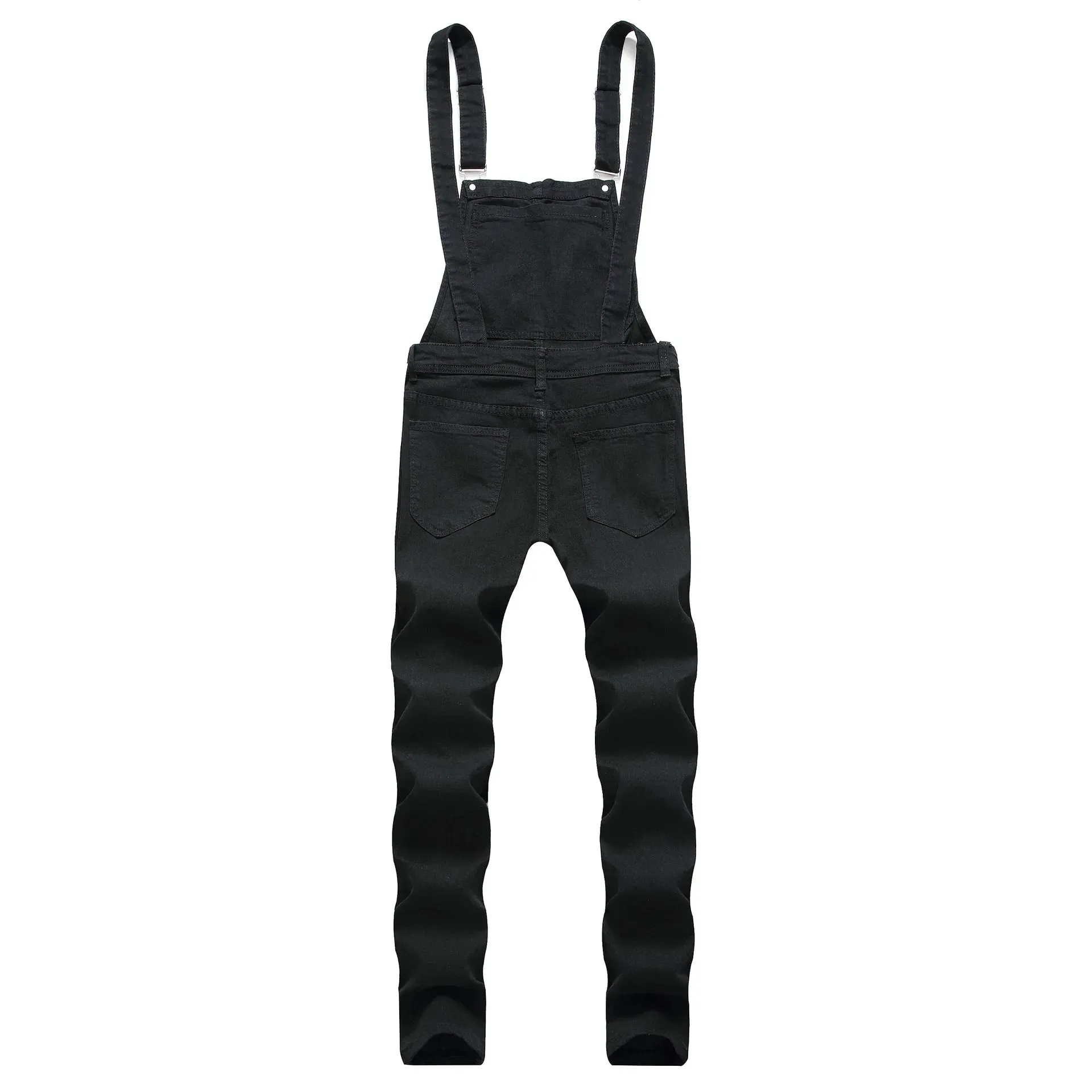 Men Jeans Jumpsuits Denim Overalls Distressed Pockets One Piece Pencil Pants Solid Washed Ankle Length Safari Style Spliced