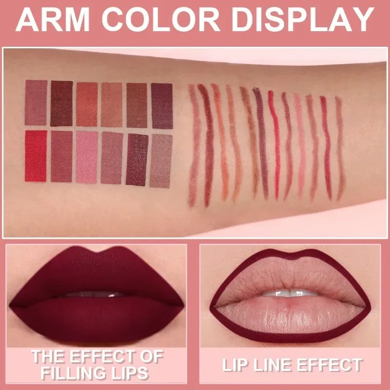 Conjunto de canetas delineadoras labiais, 6 peças, de longa duração, à prova d'água, à prova de suor, fácil coloração, não desbota, renderização de cores, conjunto de brilho labial, maquiagem de beleza — image 6