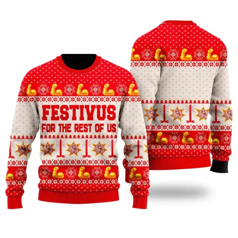 Novo 2026 suéter feio de natal masculino papai noel padrão pullovers feminino 2026 ano novo feliz natal tripulação pescoço camisolas