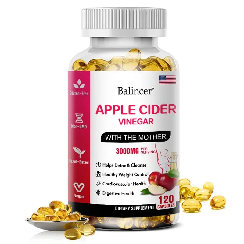 Balincer cápsulas de vinagre de cidra de maçã, queima de gordura, supressor de apetite, perda de peso saudável, suplemento vitamínico de limpeza