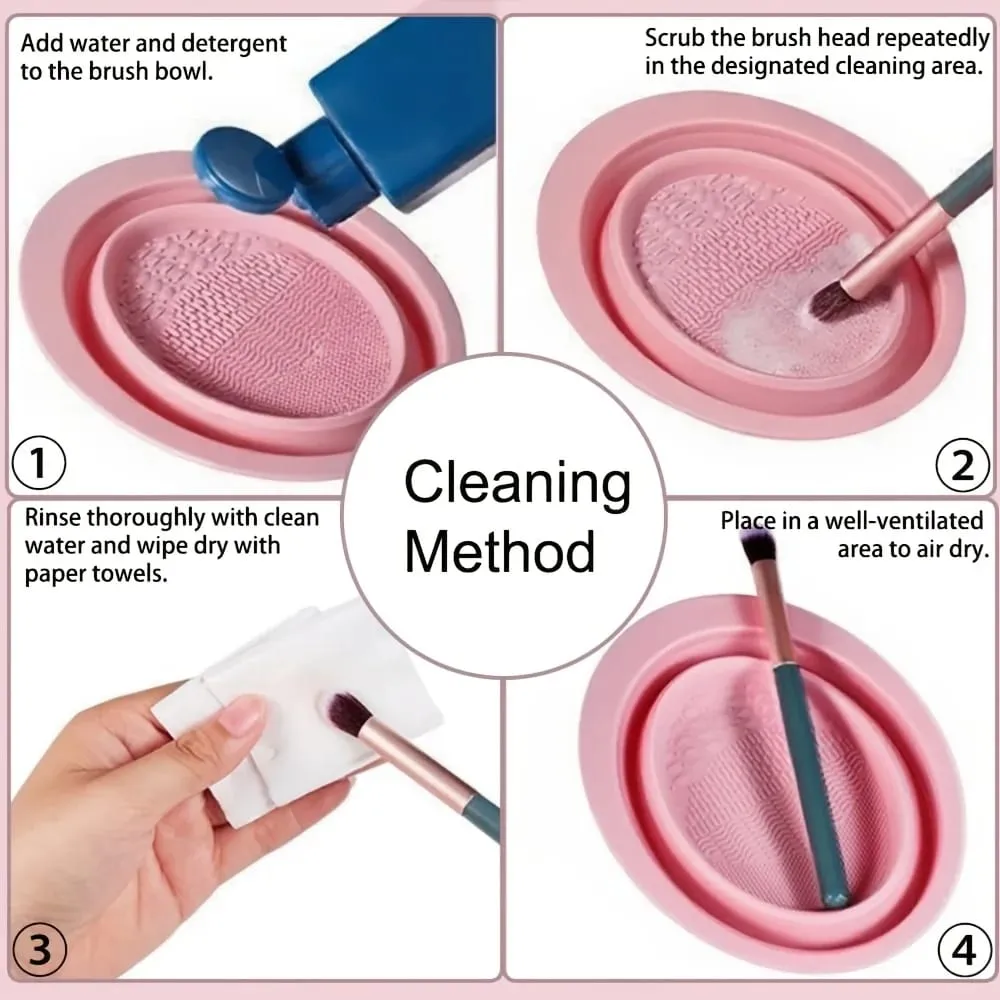 Escova de maquiagem de silicone dobrável, tigela, purificador texturizado para pincéis, esponjas, ferramenta de lavagem de viagem, compacto