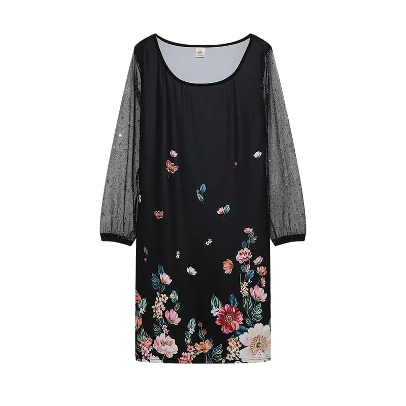 2024 New Spring-style Round Neck Sequins Perspective Gauze Lady Dress