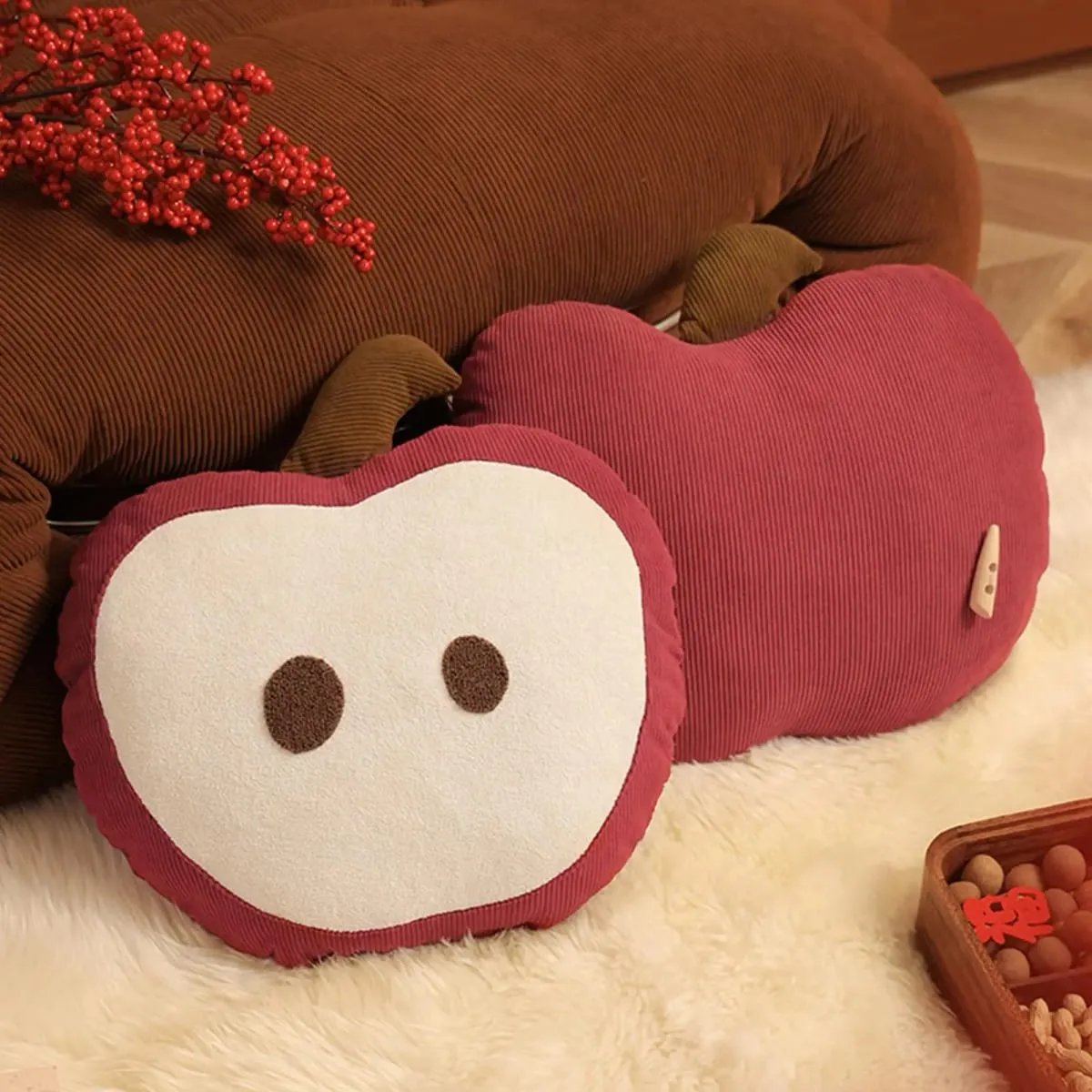 Travesseiro em forma de maçã vermelha, almofada de pelúcia macia para sofá, quarto, novidade, decorativa, descanso para leitura, presentes de natal