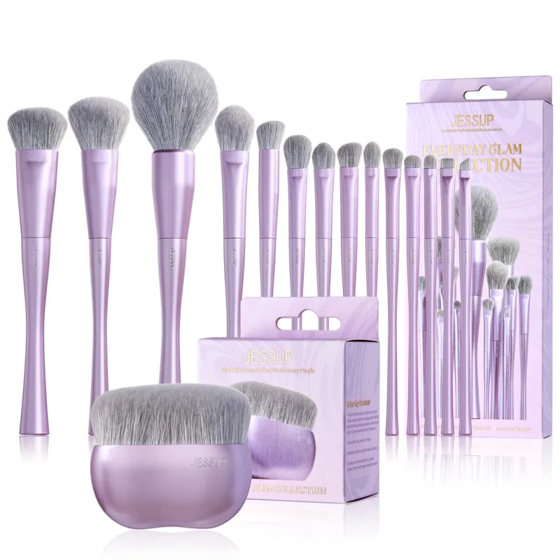 Jessup pincéis de maquiagem conjunto 4/6/7/10/14/15 pçs fundação escova de maquiagem rosto sombra mistura destacando corretivo luxo roxo