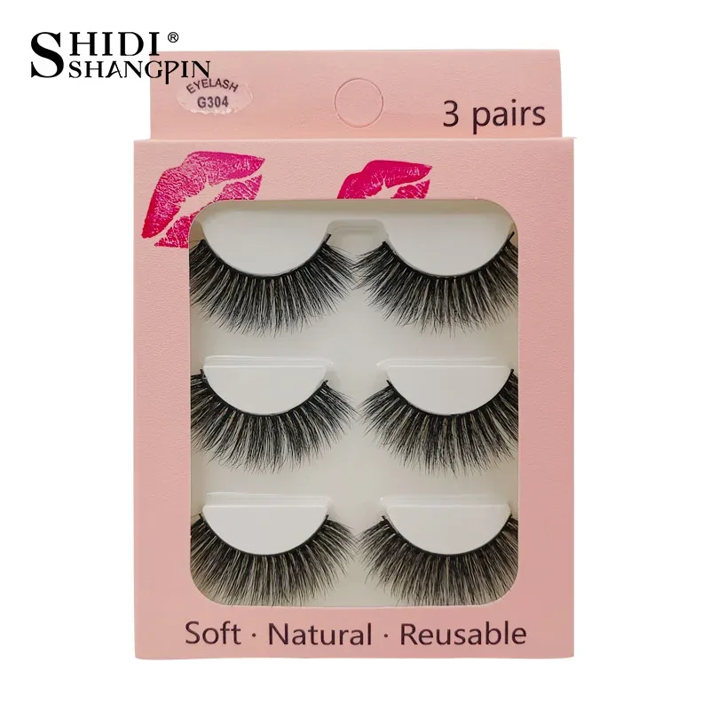 Falso cils 3 pares cílios postiços naturais longos 3d vison cílios macios macios finos feitos à mão cílios falsos ferramentas de maquiagem dos olhos