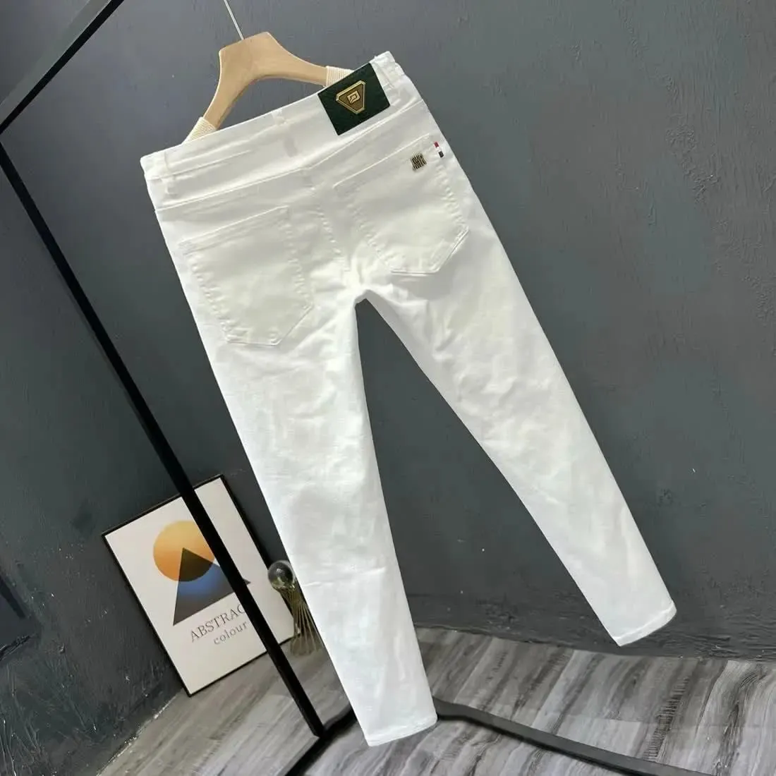 Calças brancas masculinas de alta qualidade simples verão na moda roupas de negócios masculinas algodão jeans de pés pequenos calças de roupas masculinas de ajuste fino — image 2