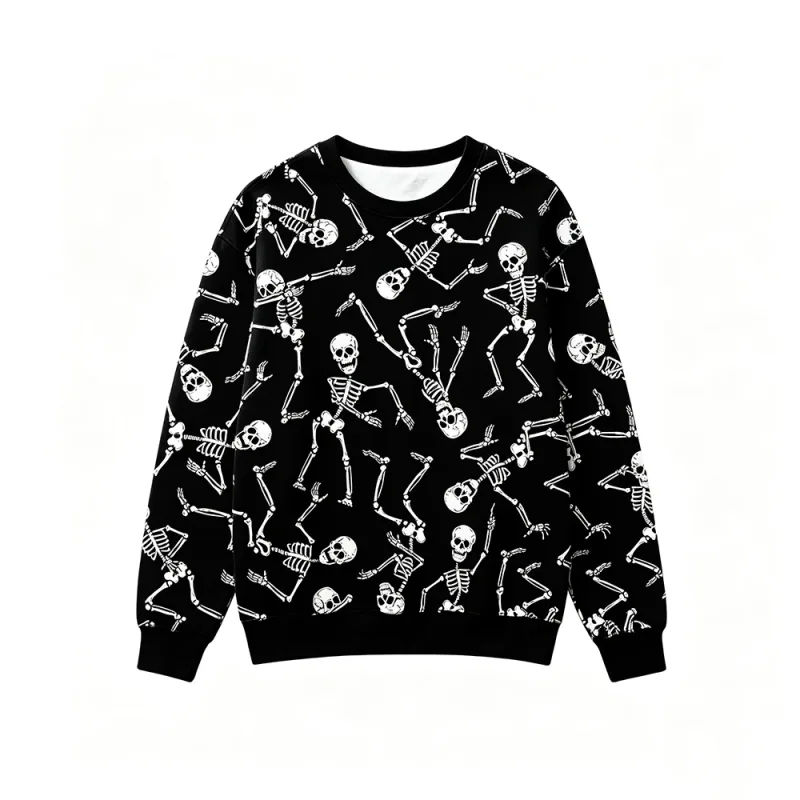Estilo gótico esqueleto rosa impressão moletom masculino retro casual tripulação pescoço pulôver roupas harajuku hip hop rua moda topos