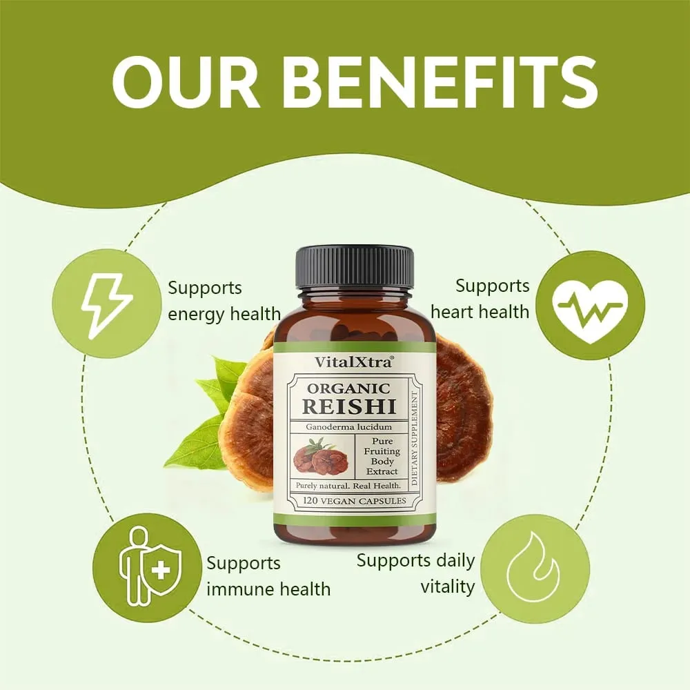 Cápsulas de cogumelo Reishi 1000 mg Ganoderma Lucidum apoia a saúde imunológica, relaxamento, sono e energia natural, vegano, não transgênico