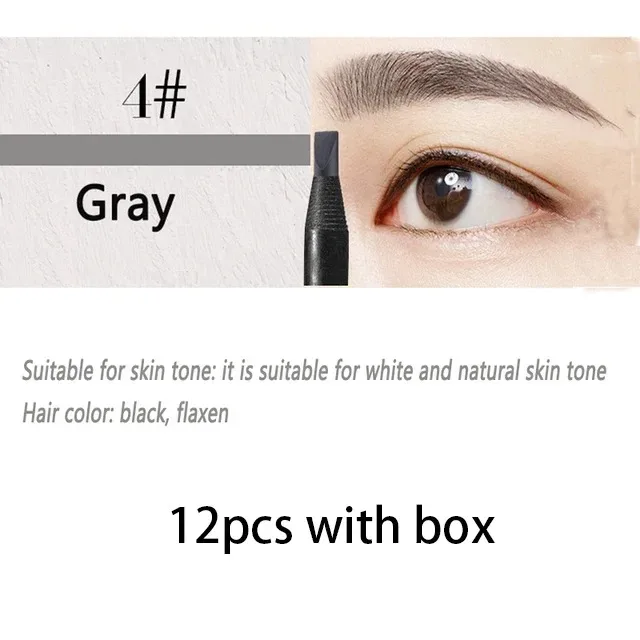 6/12 pçs lápis de sobrancelha núcleo duro atacado maquiagem puxar linha haozhuang marca permanente peel off branco preto à prova dnatural água natural