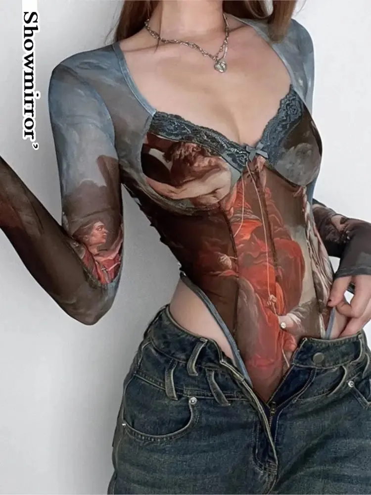 Sexy gótico impresso bodysuits feminino roupas de verão y2k bodysuit topos para mulheres fairycore bodis mujer festa clubwear