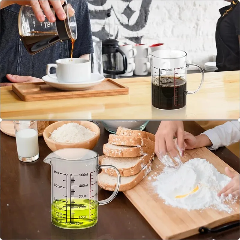 Tasses à mesurer en verre Borosilicate, tasse à échelle en verre transparent avec poignée, bec en forme de V, bécher à mesurer en verre de cuisine