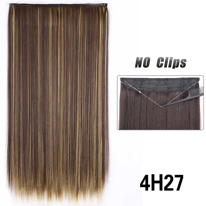 Sem clipes extensões de cabelo fio invisível longo em linha reta sintético falso pedaço de cabelo 80cm preto marrom loiro penteado