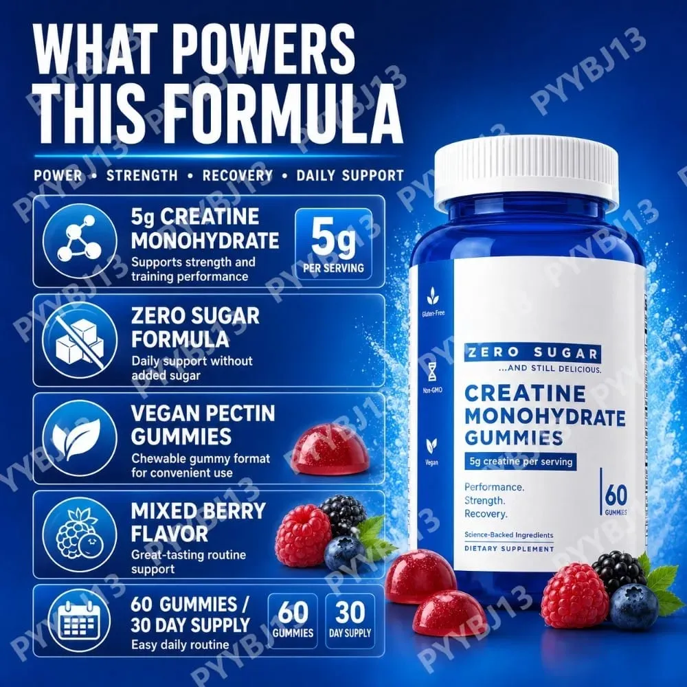 Gomas de monohidrato de creatina zero açúcar 5g por porção - sabor de frutas vermelhas - pectina vegana - suplemento dietético de 60 contagens unissex