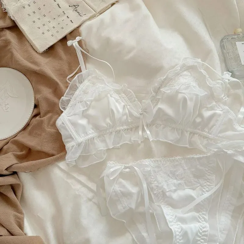Sexy sutiã de renda fino respirável seios pequenos reunidos anti-flacidez confortável não-aço anel gravata borboleta meninas conjunto de roupa interior