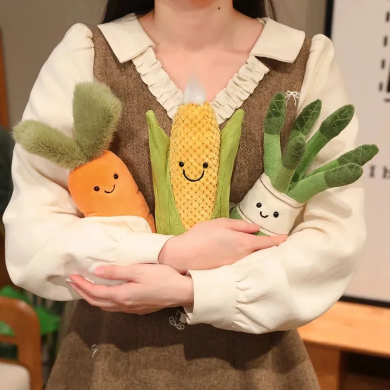 Travesseiro de pelúcia humanóide recheado, boneco sorridente de milho, cenoura, aspargos com pernas, decoração, presente