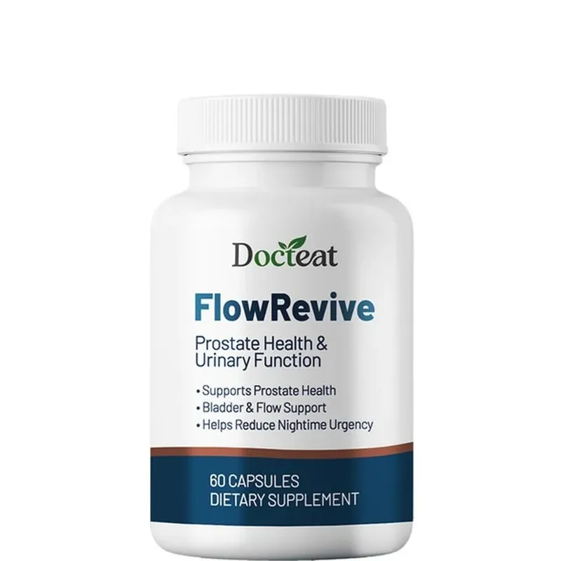 Docteat FlowRevive, Cápsulas de Suporte Urinário e de Próstata com Semente de Abóbora Saw Palmetto e Extrato de Casca de Pygeum - 60 Cápsulas