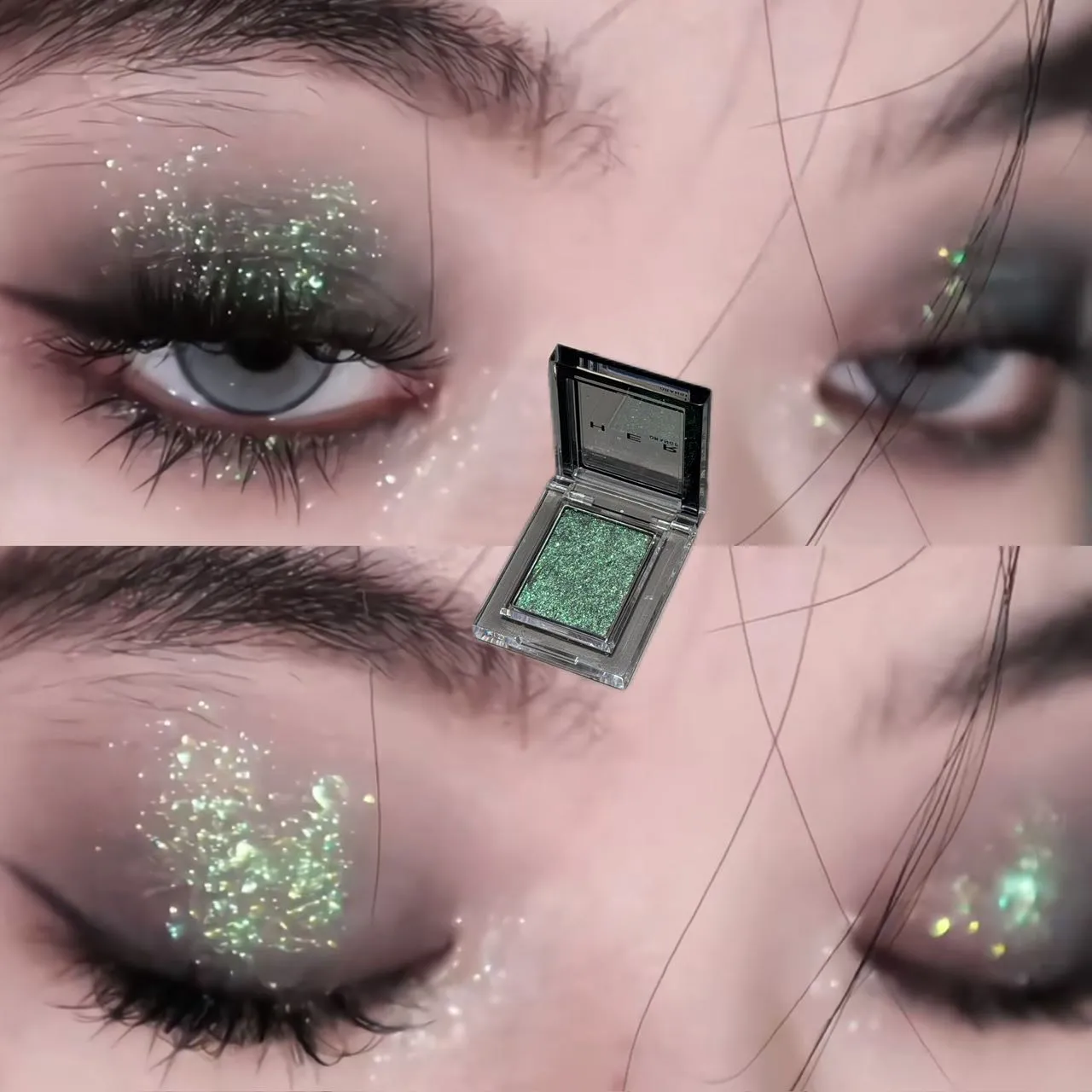 Monocromático azul metálico sombra diamante brilho verde sombra de olho paleta iluminador espumante perolado roxo olhos maquiagem