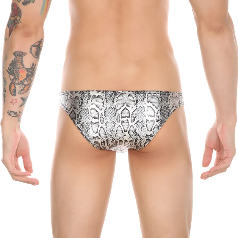 Cuecas masculinas estampadas de pele de cobra com bolsa de protuberância sexy cueca de biquíni confortável da marca WANGJIANG
