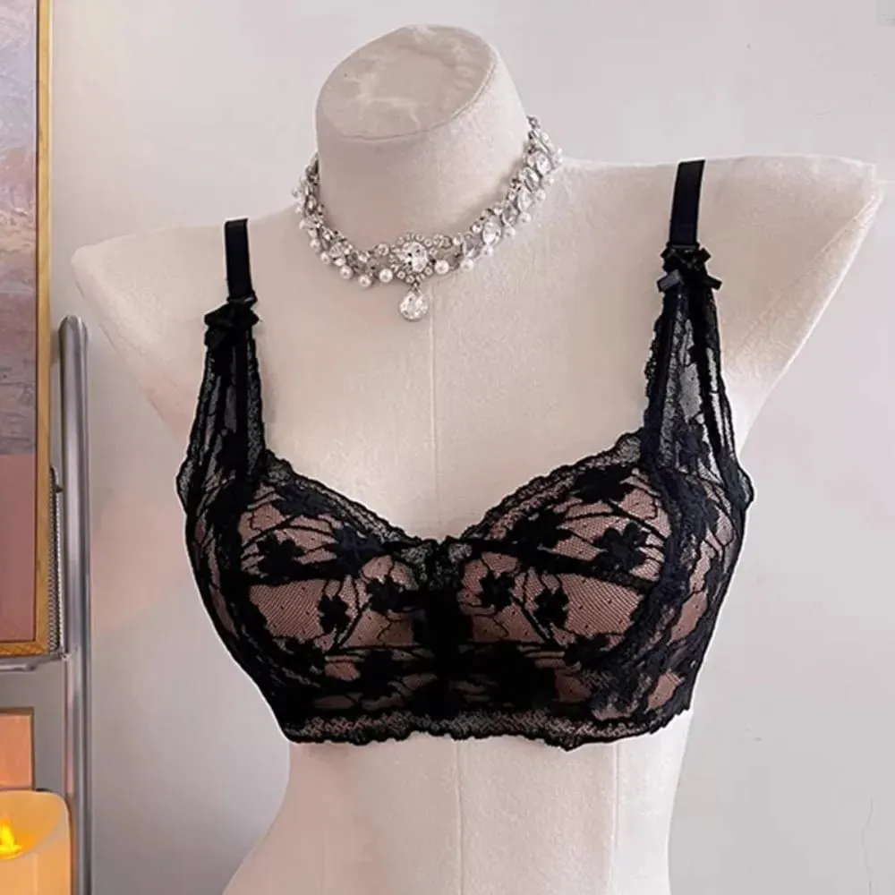 セクシーな BANERDANNI Halter Bow Lace Bra Acolchoado Push Up Sem Fio Sem Armação Interior Macio Lingerie Busto Pequeno Conforto Diário Wear`
