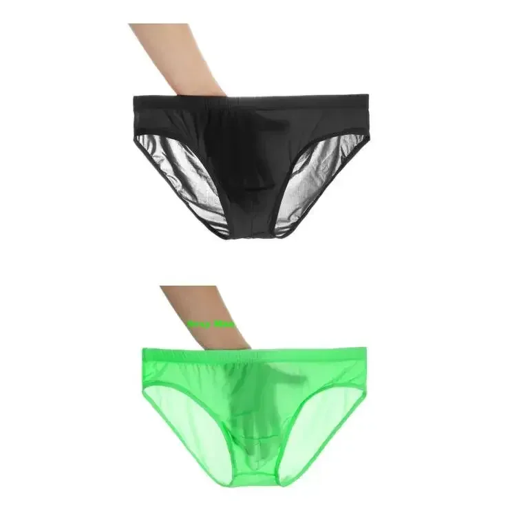2PCS Ultra Thin Ice Silk Briefs Men Plus Size M-4XL Solid Color Youth Translucent Low Waist Breathable Sexy Male Panties