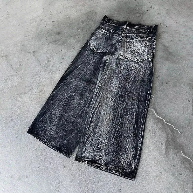 Y2k retro oversized baggy unissex esfregar calças fantasma jeans homens alta rua aranha bordado remendo hip hop streetwear gótico