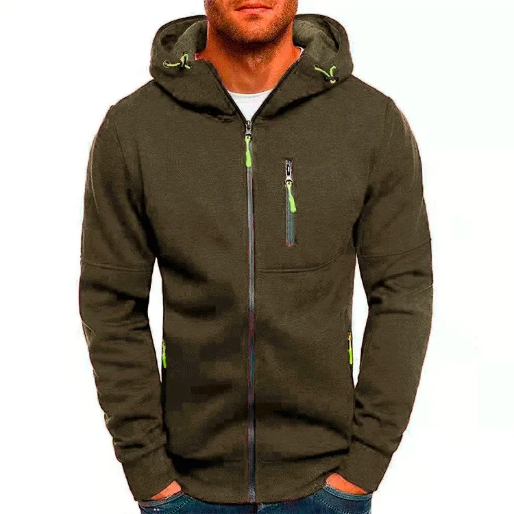 เสื้อกันหนาวผู้ชายเสื้อสเวตเตอร์ถัก Hooded Jacket กระเป๋าซิป Jacquard เสื้อแจ็คเก็ตกีฬาฟิตเนสกลางแจ้งวิ่งกีฬาสีทึบ — image 11