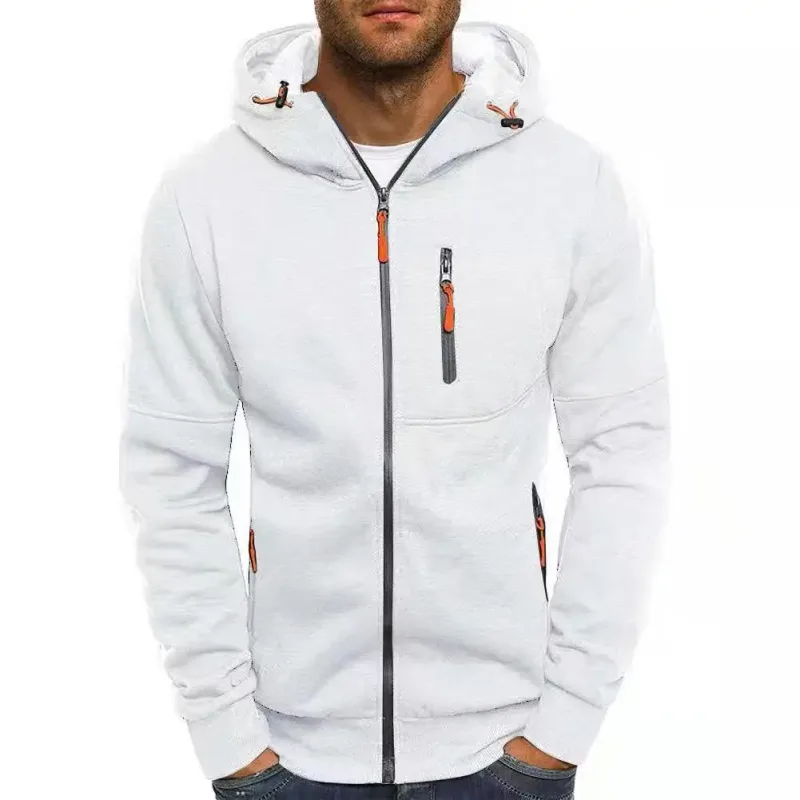 เสื้อกันหนาวผู้ชายเสื้อสเวตเตอร์ถัก Hooded Jacket กระเป๋าซิป Jacquard เสื้อแจ็คเก็ตกีฬาฟิตเนสกลางแจ้งวิ่งกีฬาสีทึบ — image 12