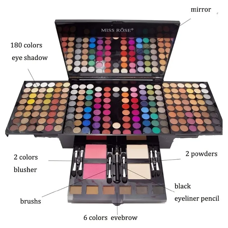 180 cores piano caso sombra de olho pó blush conjunto placa de maquiagem multi-função caixa de maquiagem presente durável e portátil
