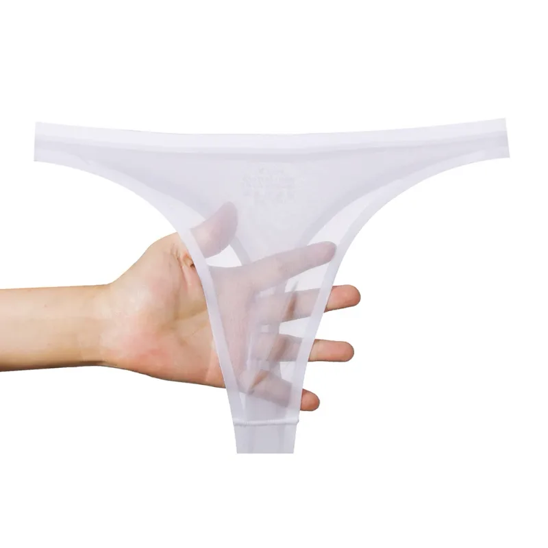 Cuecas masculinas ultrafinas de seda gelo 3d, tanga transparente, roupa íntima, cintura baixa, cuecas de biquíni em u, lingerie